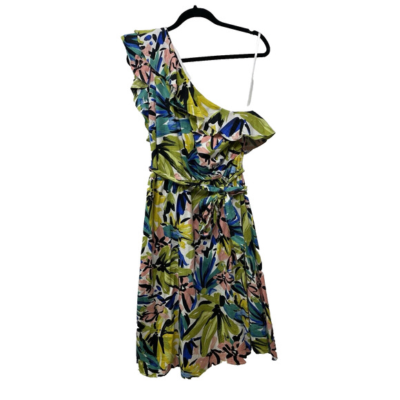 Donna Morgan Women's Cotton Floral Ruffle One Shoulder Midi Dress 14W Artsy Bold - Picture 4 of 14